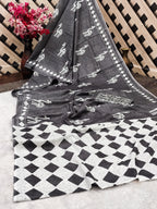 CEMAL SOFT PURE COTTON FANCY CEMAL ANIMAL TRANDING JAIPUR BLOCK PRINT BLACK SAREE