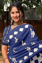 CEMAL SOFT PURE COTTON FANCY CEMAL ANIMAL TRANDING JAIPUR BLOCK PRINT BLUE SAREE