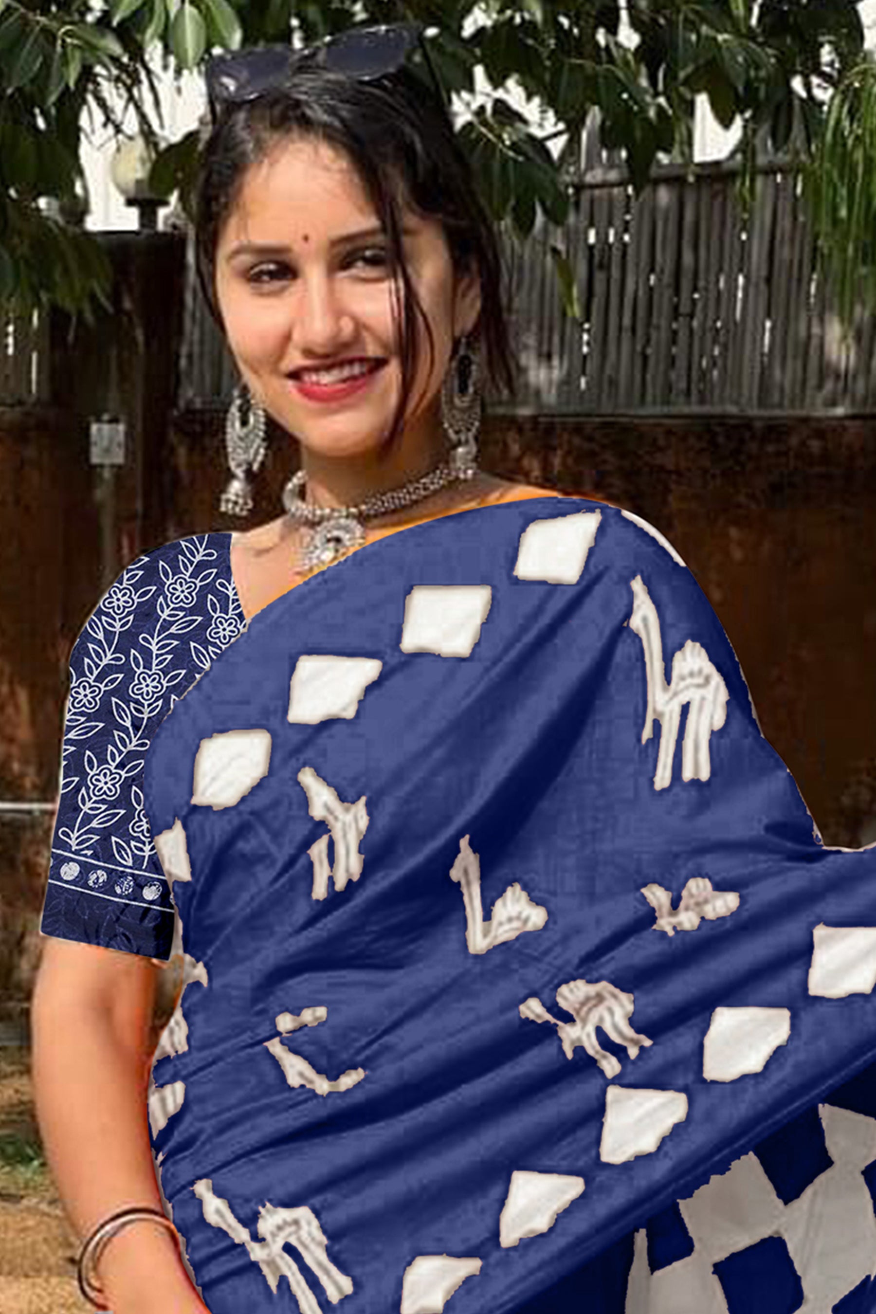 CEMAL SOFT PURE COTTON FANCY CEMAL ANIMAL TRANDING JAIPUR BLOCK PRINT BLUE SAREE