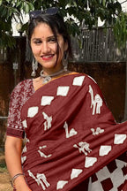 CEMAL SOFT PURE COTTON FANCY CEMAL ANIMAL TRANDING JAIPUR BLOCK PRINT MAROON SAREE