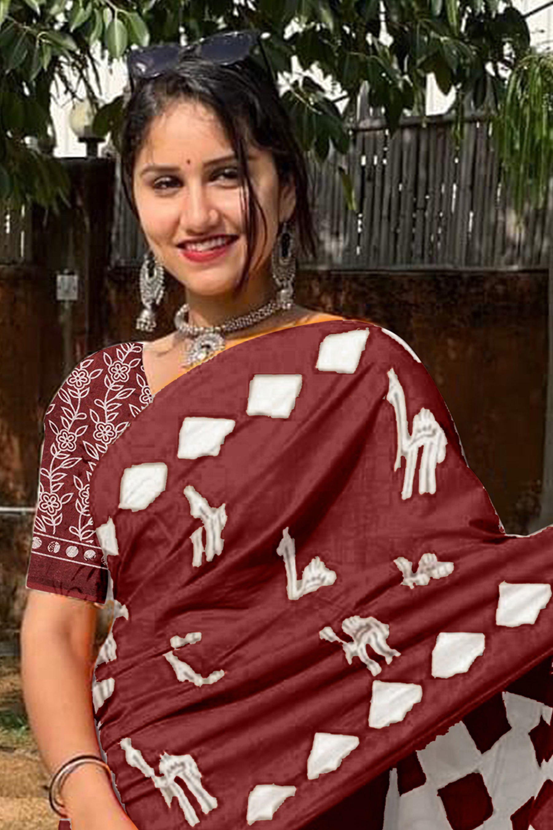CEMAL SOFT PURE COTTON FANCY CEMAL ANIMAL TRANDING JAIPUR BLOCK PRINT MAROON SAREE