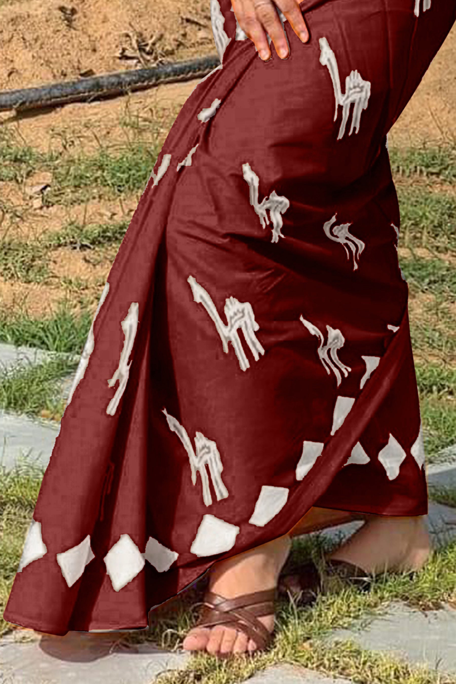 CEMAL SOFT PURE COTTON FANCY CEMAL ANIMAL TRANDING JAIPUR BLOCK PRINT MAROON SAREE