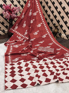 CEMAL SOFT PURE COTTON FANCY CEMAL ANIMAL TRANDING JAIPUR BLOCK PRINT MAROON SAREE