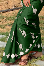 CEMAL SOFT PURE COTTON FANCY CEMAL ANIMAL TRANDING JAIPUR BLOCK PRINT GREEN SAREE