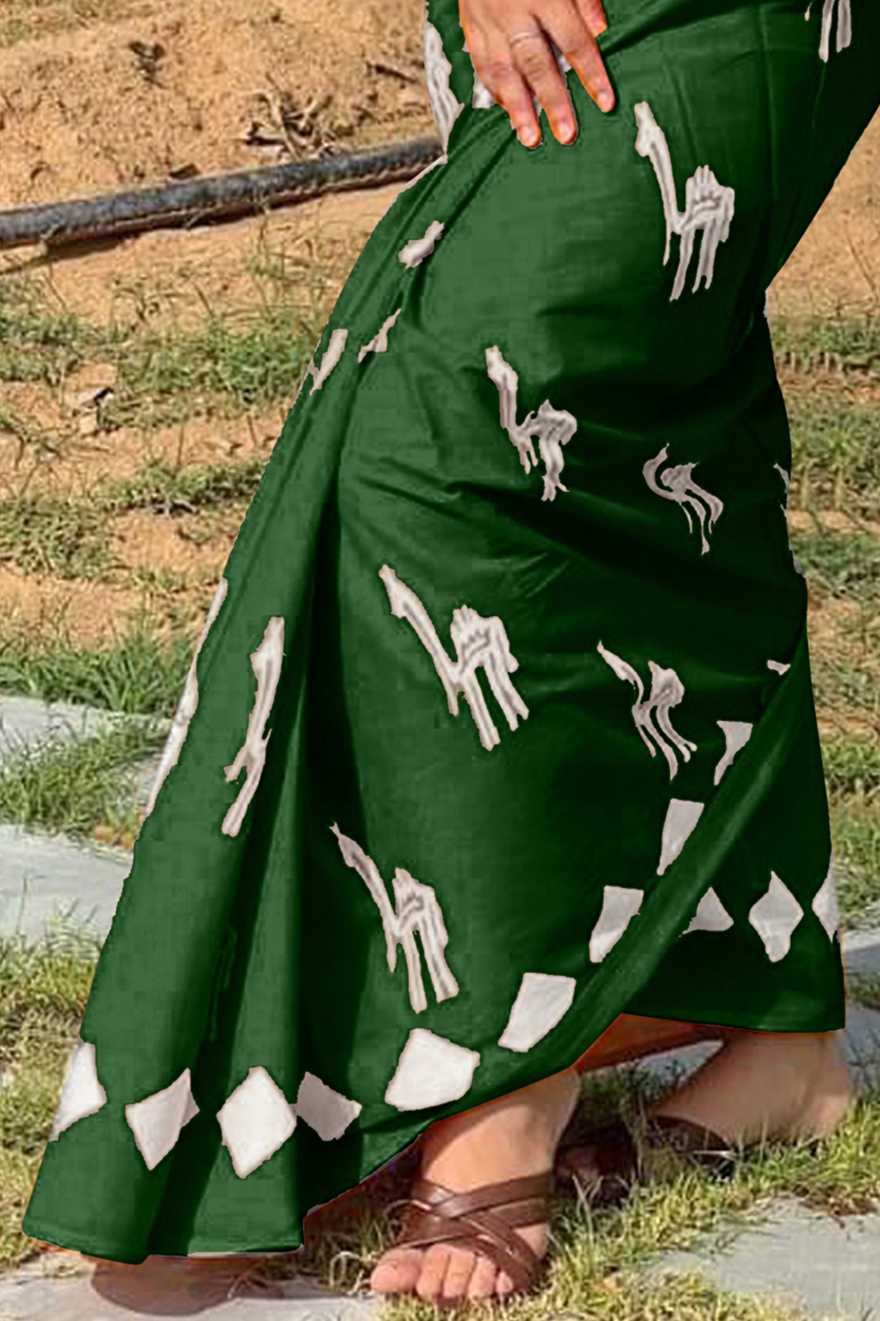 CEMAL SOFT PURE COTTON FANCY CEMAL ANIMAL TRANDING JAIPUR BLOCK PRINT GREEN SAREE