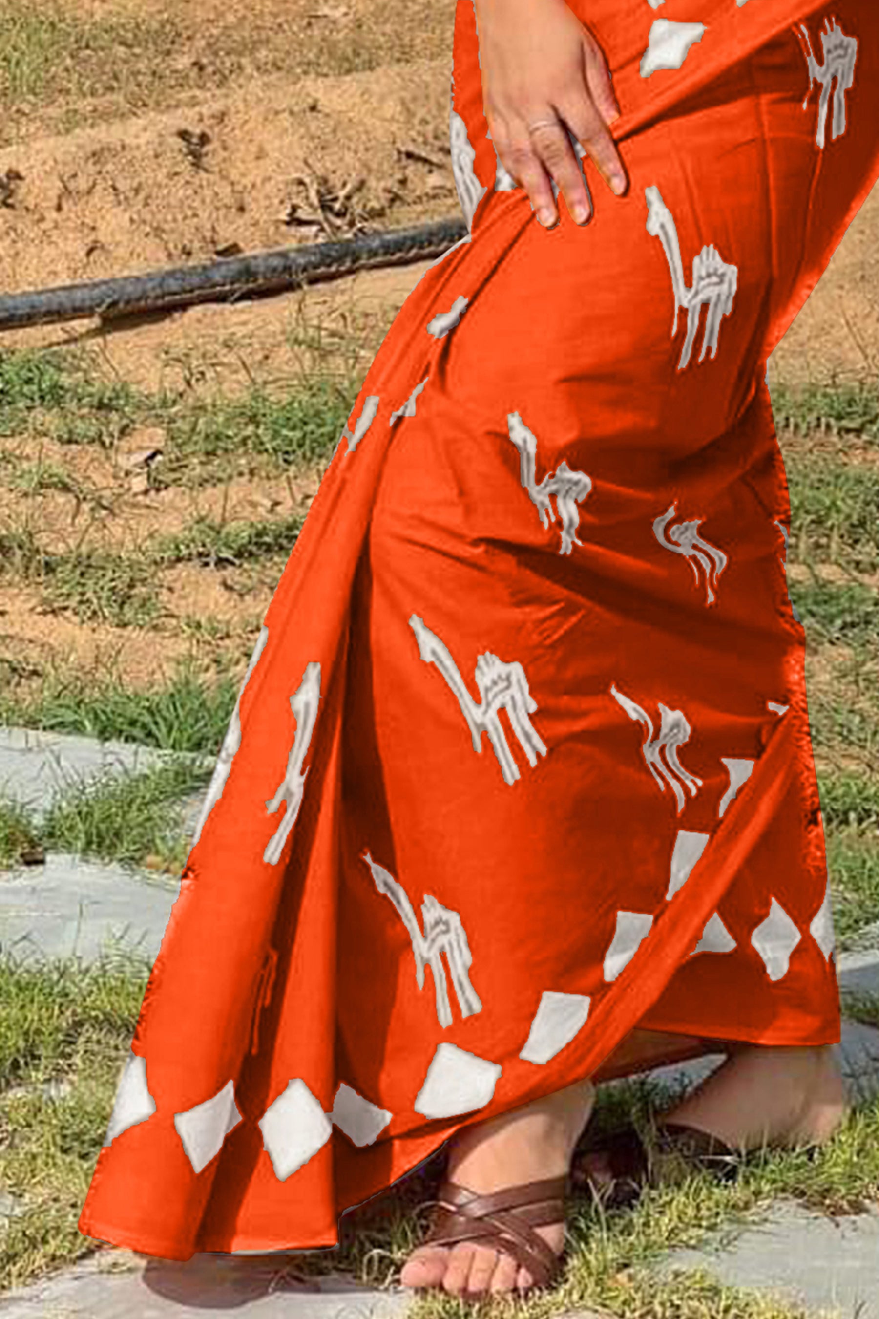 CEMAL SOFT PURE COTTON FANCY CEMAL ANIMAL TRANDING JAIPUR BLOCK PRINT ORANGE SAREE