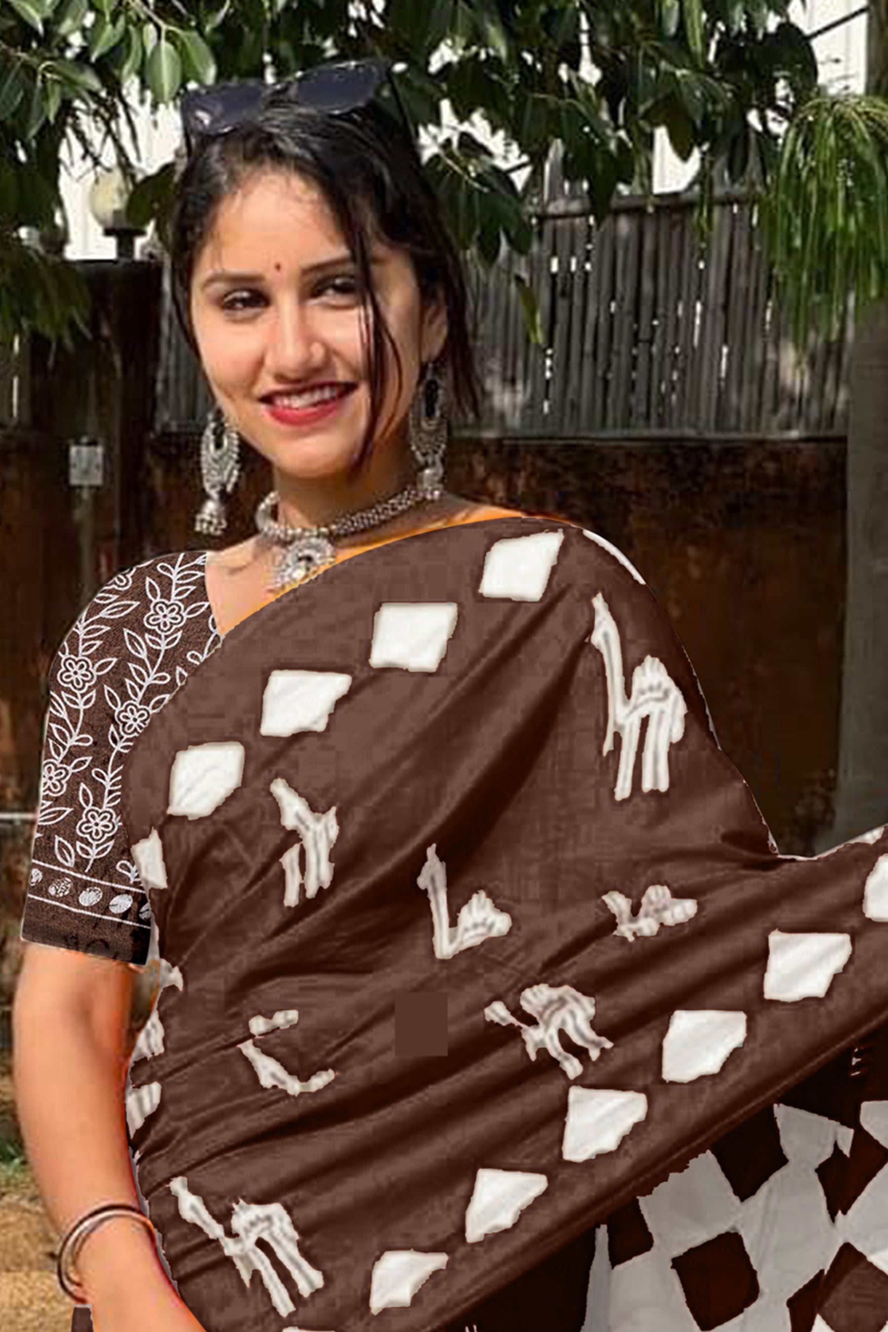 CEMAL SOFT PURE COTTON FANCY CEMAL ANIMAL TRANDING JAIPUR BLOCK PRINT BROWN SAREE
