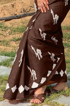 CEMAL SOFT PURE COTTON FANCY CEMAL ANIMAL TRANDING JAIPUR BLOCK PRINT BROWN SAREE