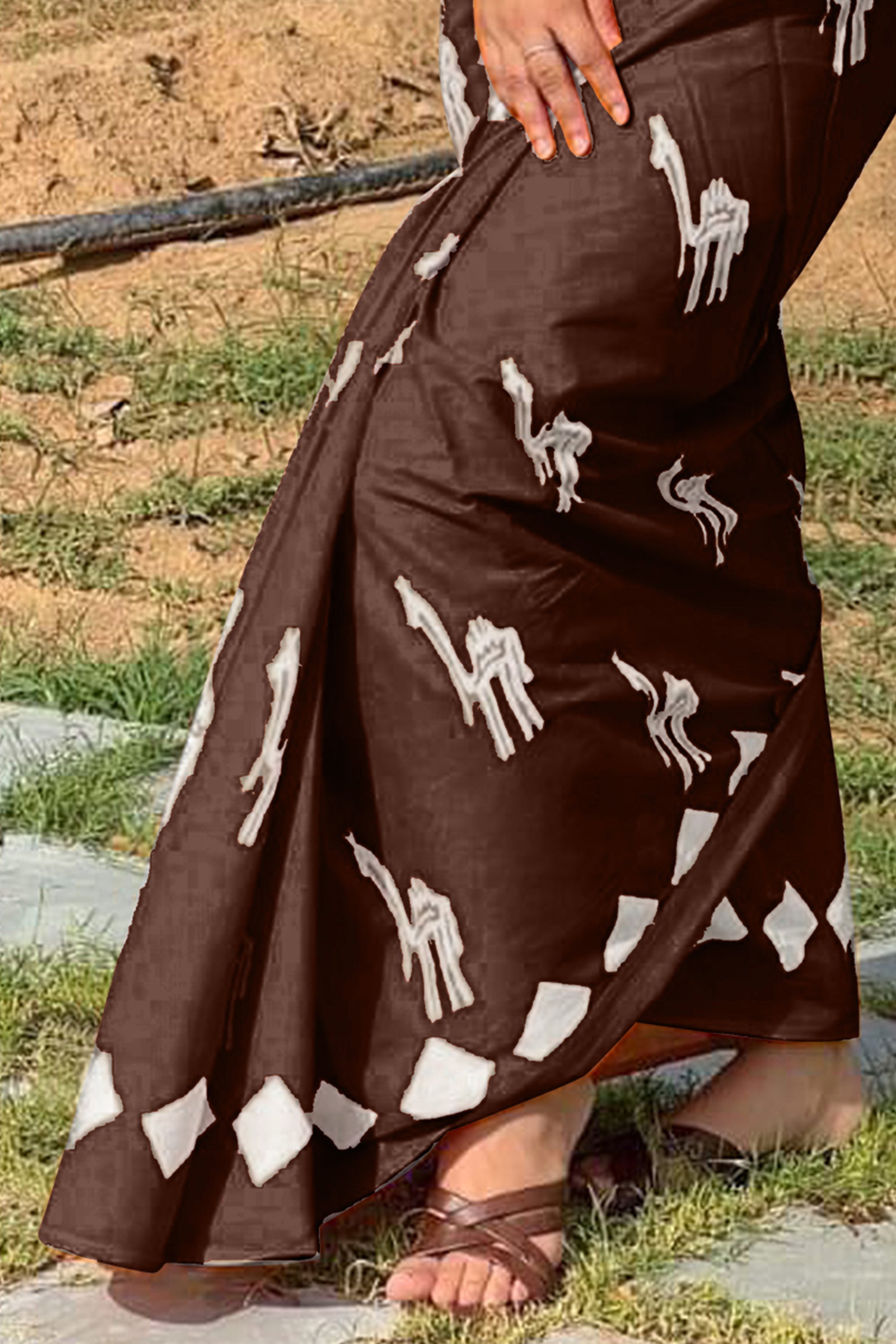 CEMAL SOFT PURE COTTON FANCY CEMAL ANIMAL TRANDING JAIPUR BLOCK PRINT BROWN SAREE