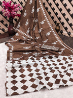 CEMAL SOFT PURE COTTON FANCY CEMAL ANIMAL TRANDING JAIPUR BLOCK PRINT BROWN SAREE