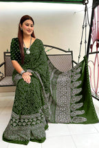 CHAMCHAM SOFT PURE COTTON BANDHEJ PRINTED GREEN SAREE