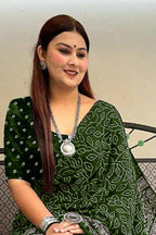 CHAMCHAM SOFT PURE COTTON BANDHEJ PRINTED GREEN SAREE