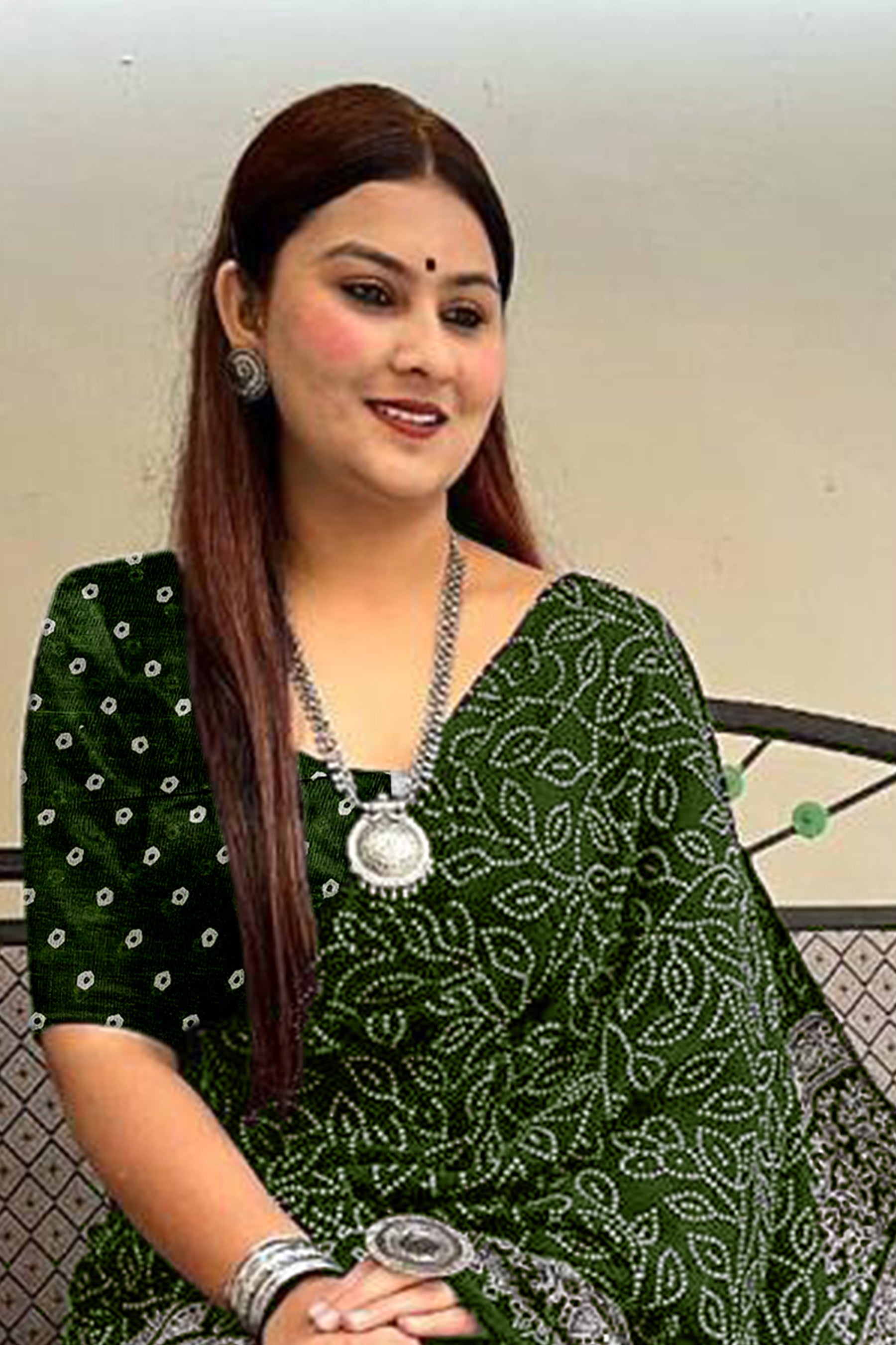 CHAMCHAM SOFT PURE COTTON BANDHEJ PRINTED GREEN SAREE