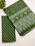 CHAMCHAM SOFT PURE COTTON BANDHEJ PRINTED GREEN SAREE