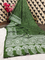 CHAMCHAM SOFT PURE COTTON BANDHEJ PRINTED GREEN SAREE