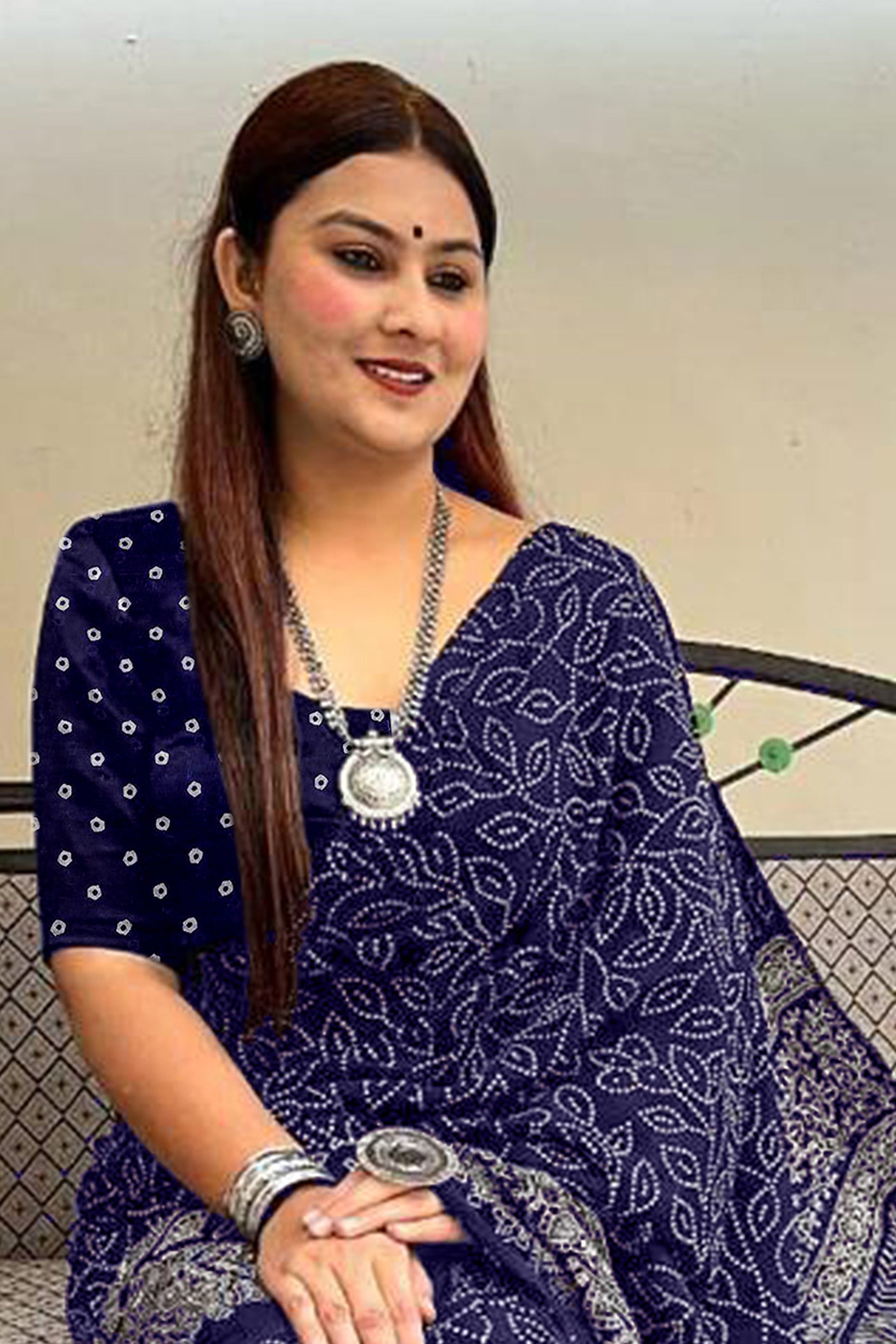 CHAMCHAM SOFT PURE COTTON BANDHEJ PRINTED NEVY BLUE SAREE