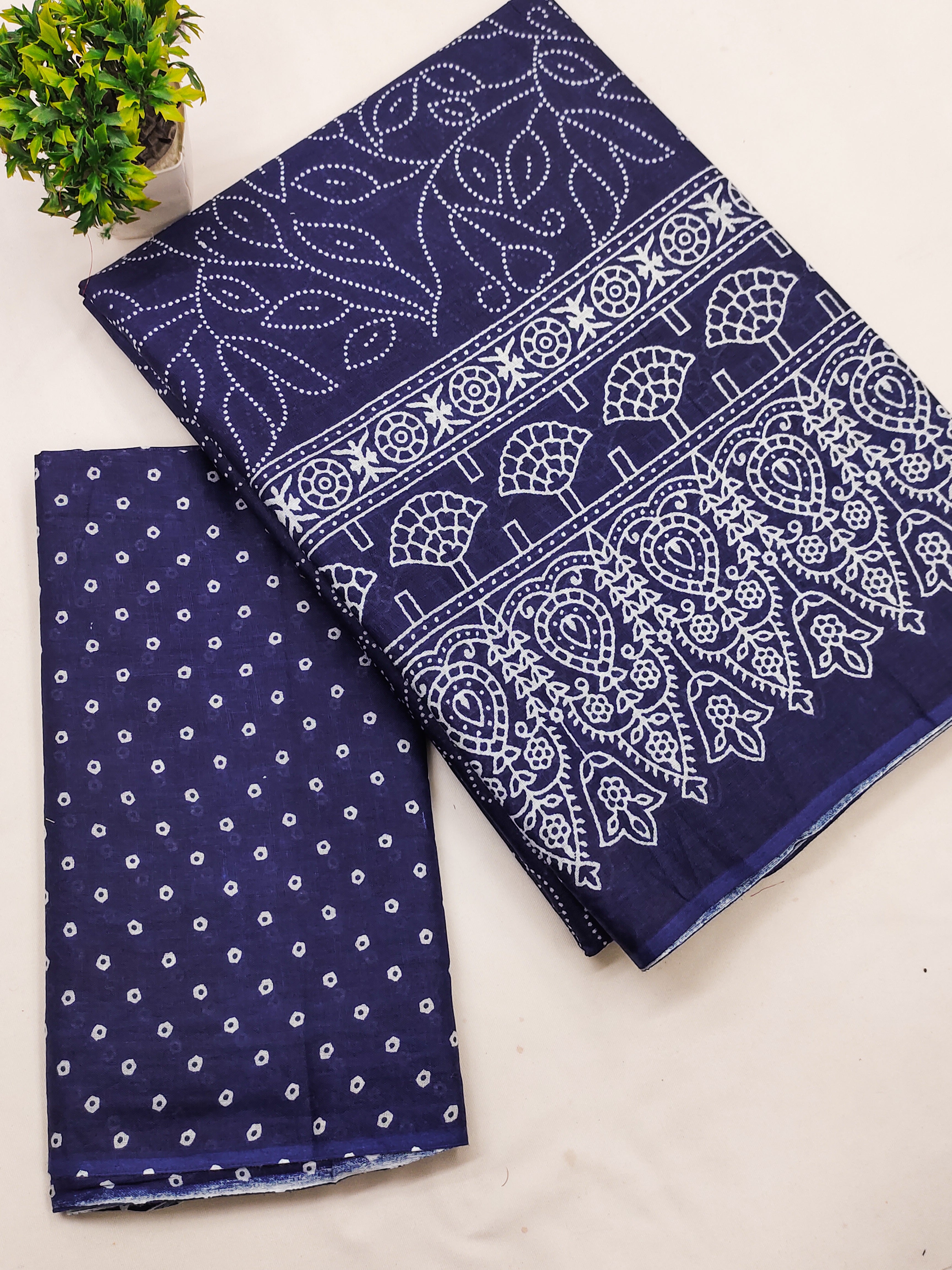 CHAMCHAM SOFT PURE COTTON BANDHEJ PRINTED NEVY BLUE SAREE