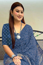 CHAMCHAM SOFT PURE COTTON BANDHEJ PRINTED BLUE SAREE