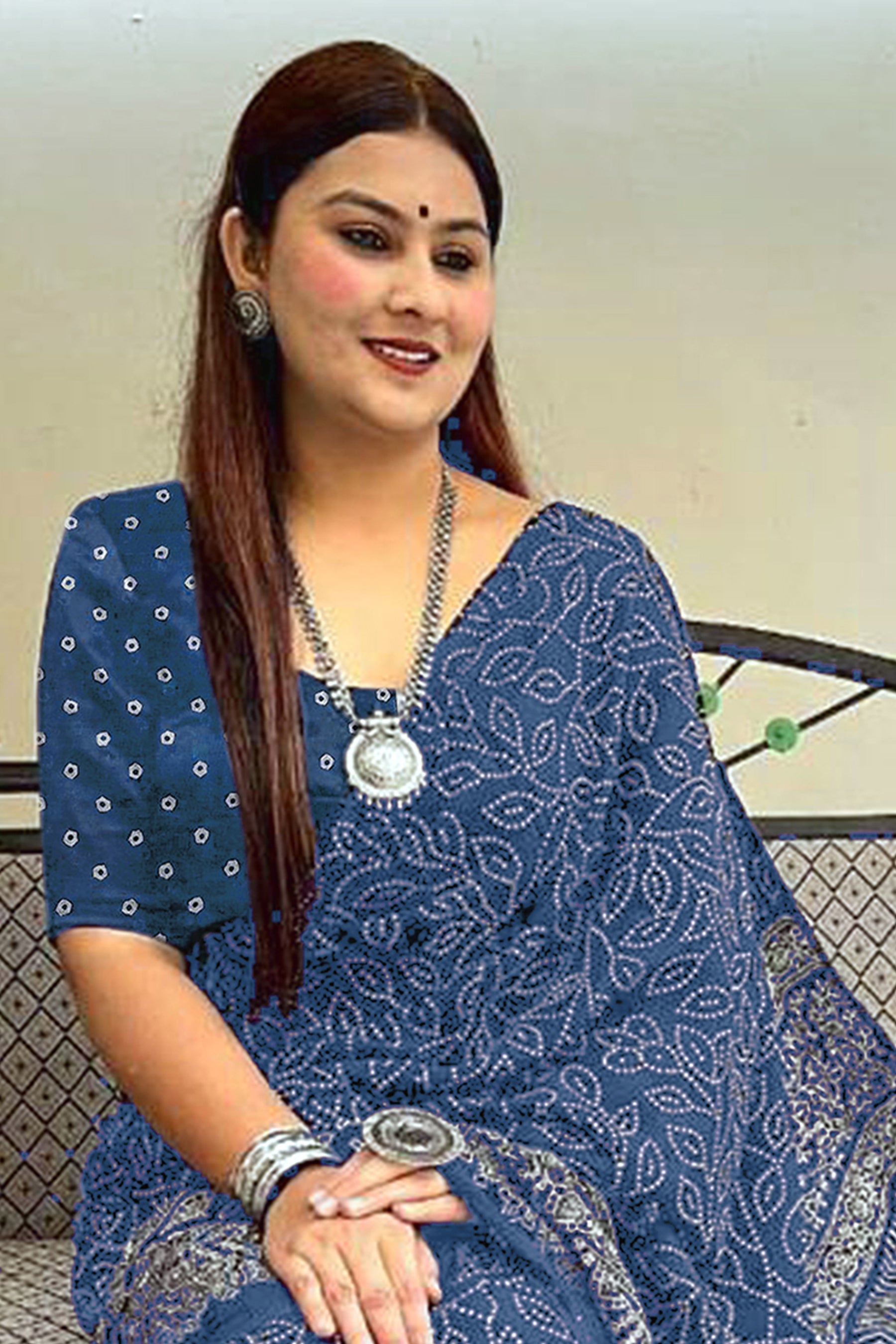 CHAMCHAM SOFT PURE COTTON BANDHEJ PRINTED BLUE SAREE