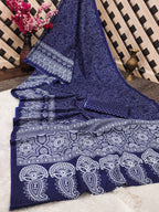 CHAMCHAM SOFT PURE COTTON BANDHEJ PRINTED NEVY BLUE SAREE