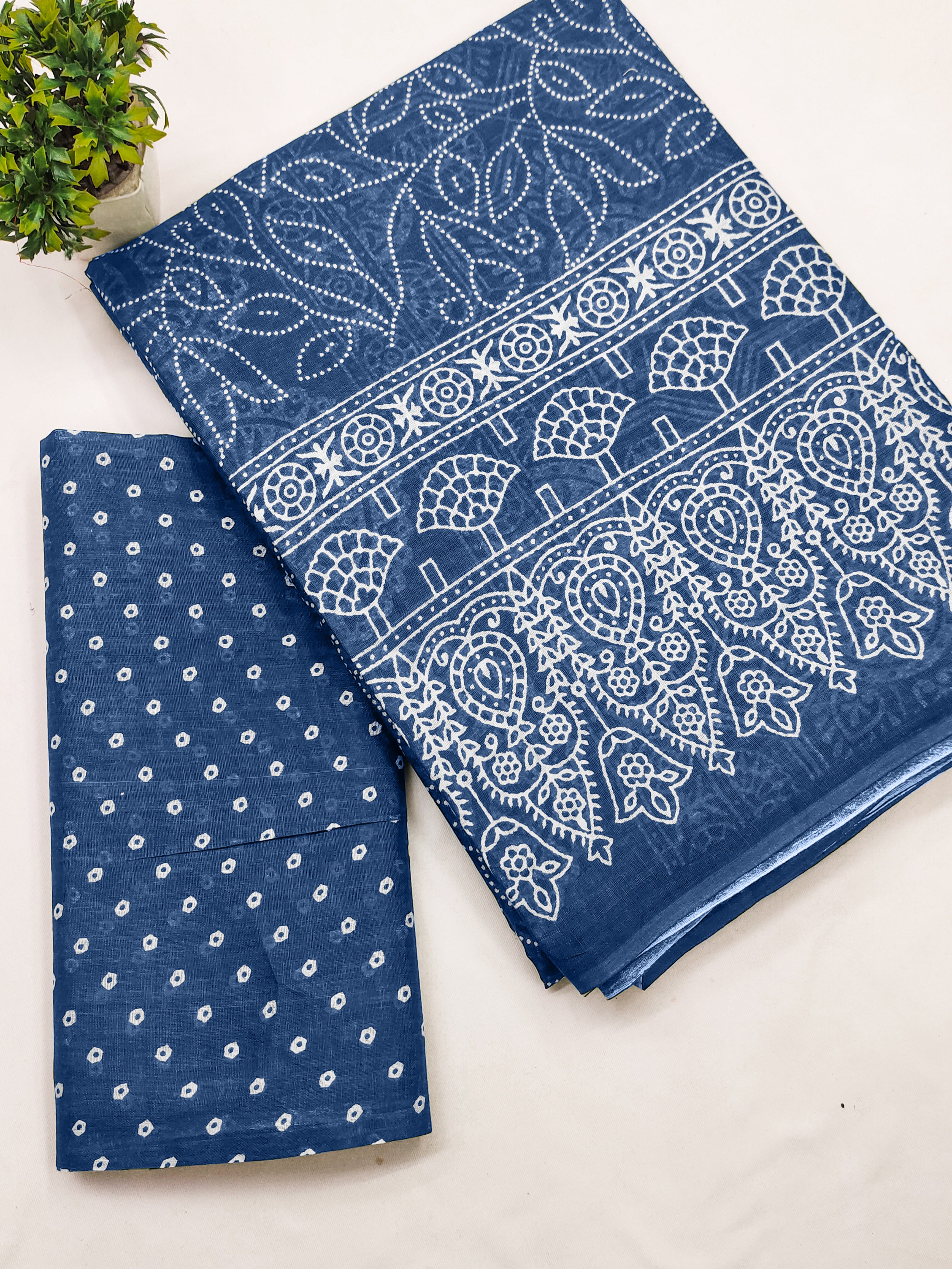 CHAMCHAM SOFT PURE COTTON BANDHEJ PRINTED BLUE SAREE