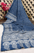 CHAMCHAM SOFT PURE COTTON BANDHEJ PRINTED BLUE SAREE