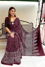 CHAMCHAM SOFT PURE COTTON BANDHEJ PRINTED MAROON SAREE