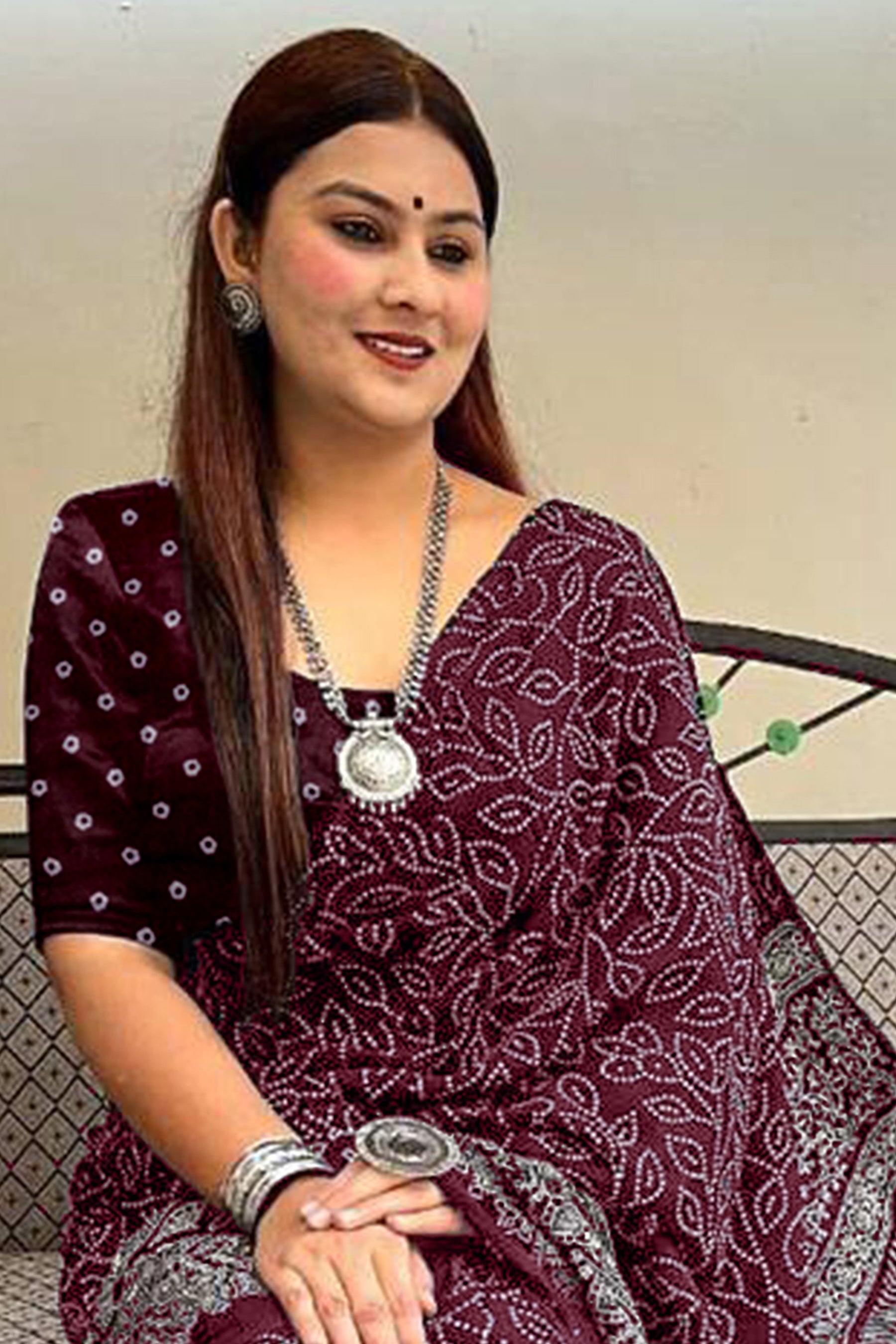 CHAMCHAM SOFT PURE COTTON BANDHEJ PRINTED MAROON SAREE