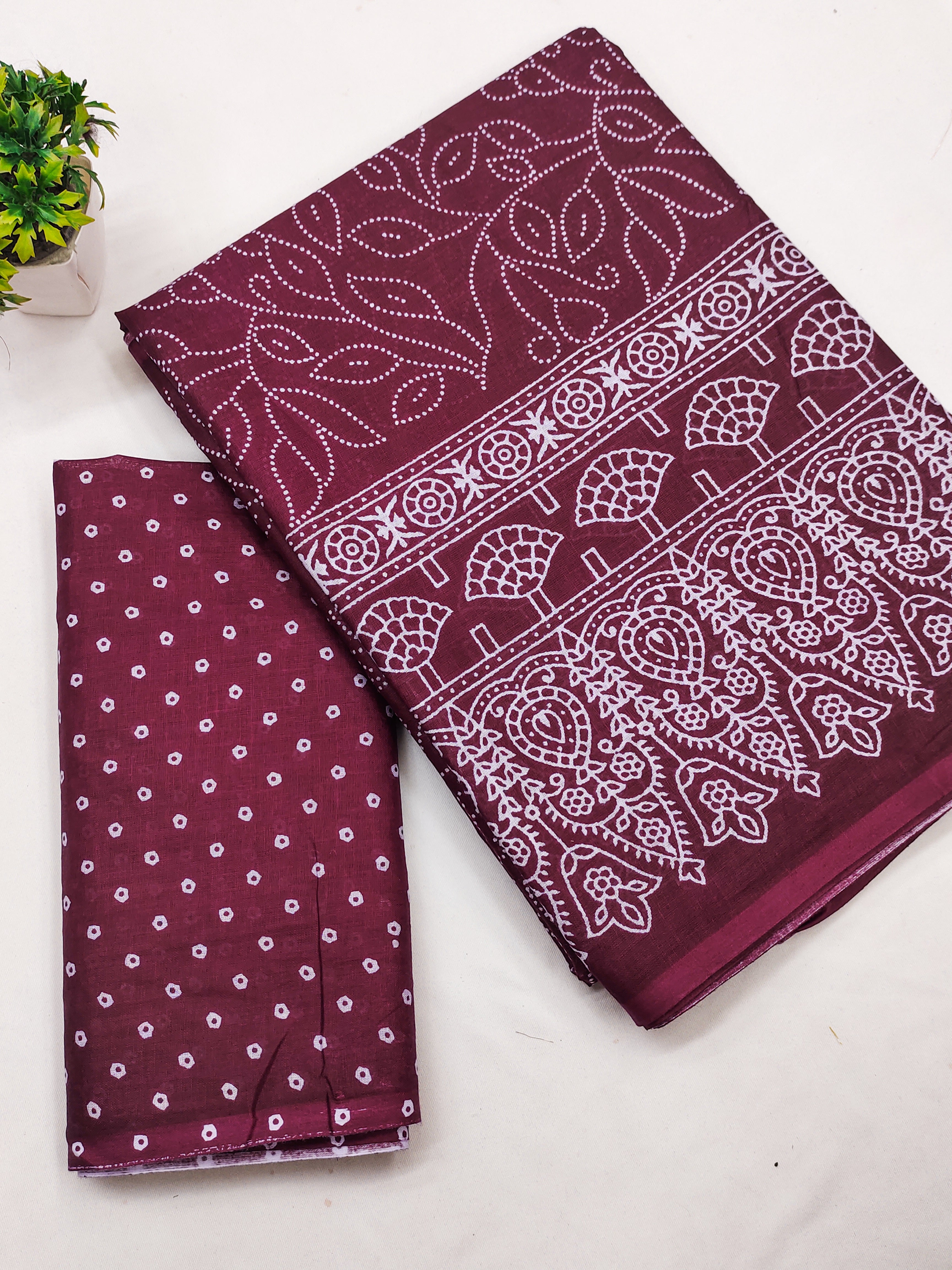 CHAMCHAM SOFT PURE COTTON BANDHEJ PRINTED MAROON SAREE