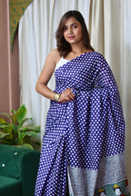 POLKA DOTS INDIAN STYLE PRINTD MULMUL COTTON BLUE SAREE