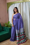 POLKA DOTS INDIAN STYLE PRINTD MULMUL COTTON BLUE SAREE