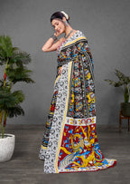 CHIRALA TRADITIONAL KALMKARI COTTON HAND BLOCK PRINT ULTRA SOFT LIGHT WEIGHT BLACK SAREE