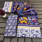 CHIRALA TRADITIONAL KALMKARI COTTON HAND BLOCK PRINT ULTRA SOFT LIGHT WEIGHT BLUE SAREE