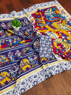 CHIRALA TRADITIONAL KALMKARI COTTON HAND BLOCK PRINT ULTRA SOFT LIGHT WEIGHT BLUE SAREE