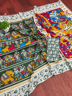 CHIRALA TRADITIONAL KALMKARI COTTON HAND BLOCK PRINT ULTRA SOFT LIGHT WEIGHT GREEN SAREE