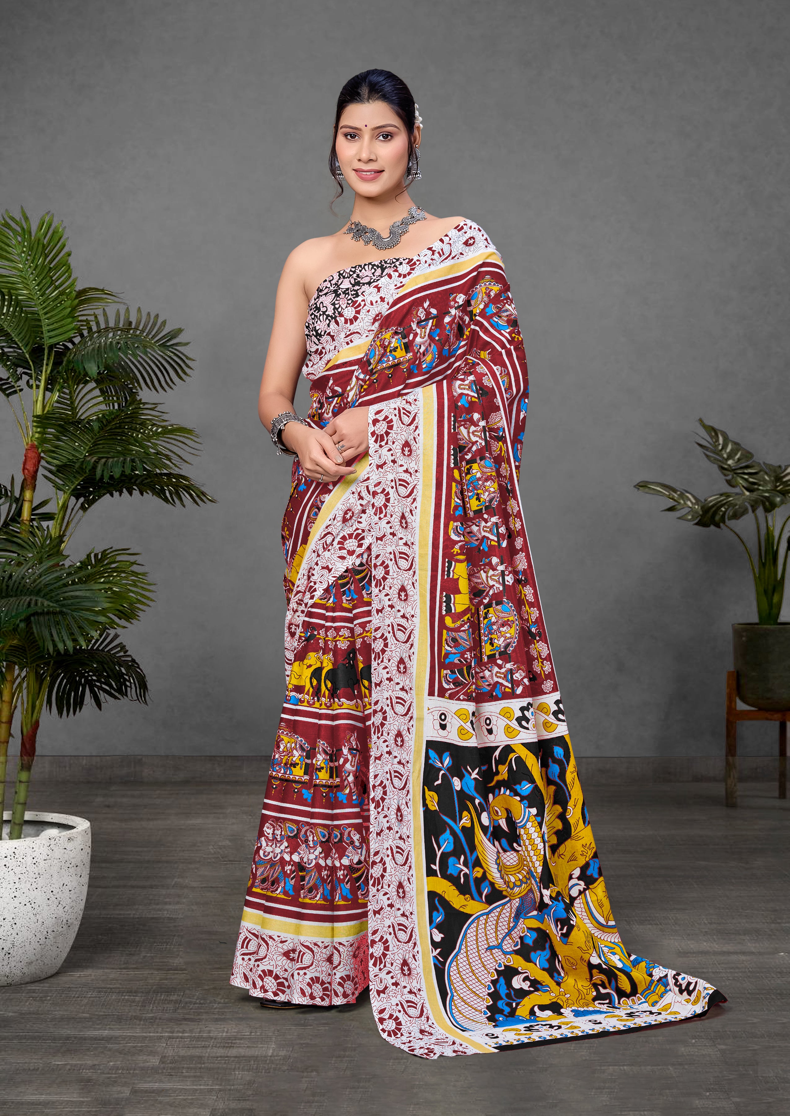 CHIRALA TRADITIONAL KALMKARI COTTON HAND BLOCK PRINT ULTRA SOFT LIGHT WEIGHT RED SAREE