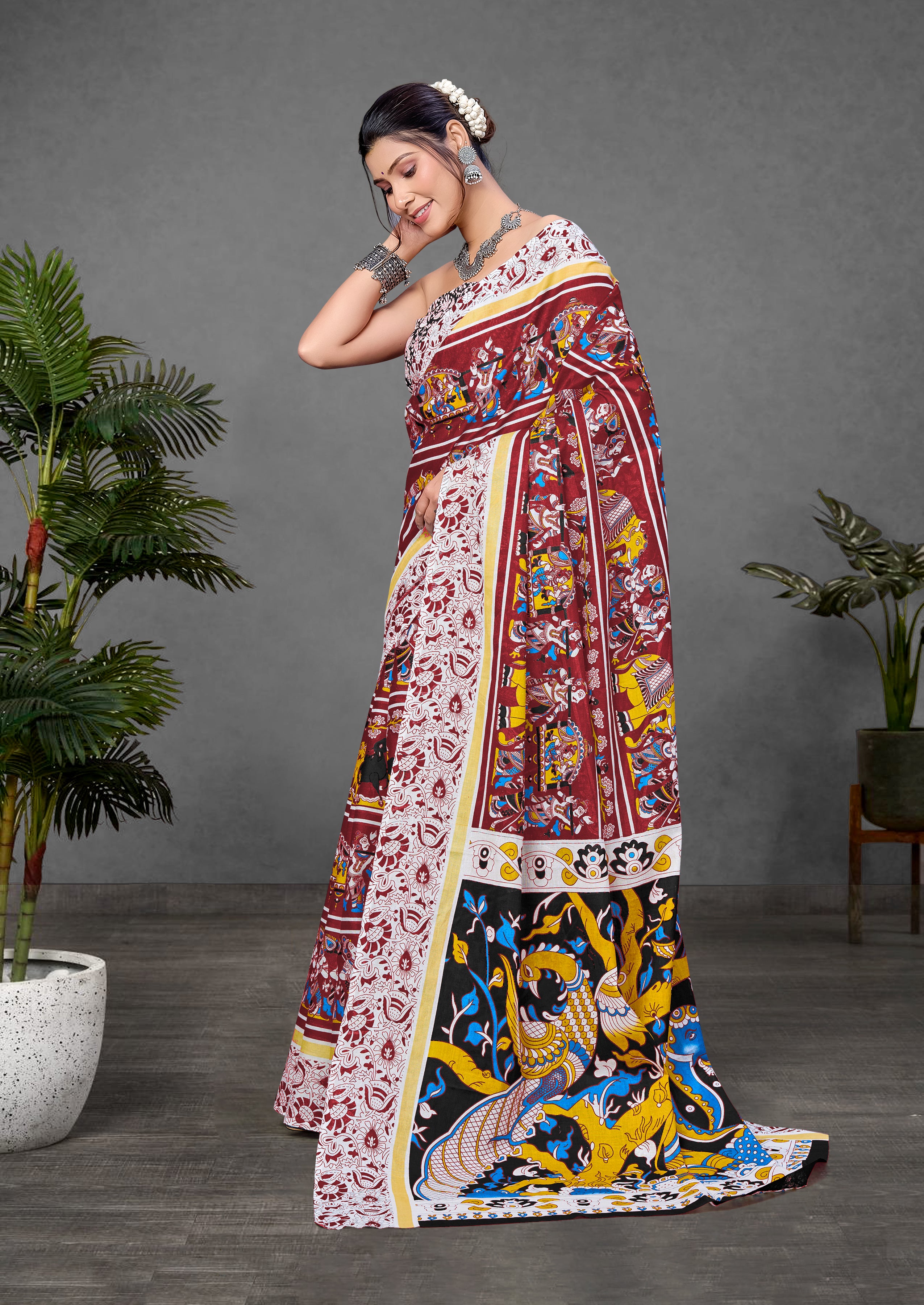 CHIRALA TRADITIONAL KALMKARI COTTON HAND BLOCK PRINT ULTRA SOFT LIGHT WEIGHT RED SAREE