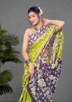 CHIRALA PURE MUL COTTON TRADITIONAL KALMKARI HAND BLOCK  PRINT GREEN SAREE