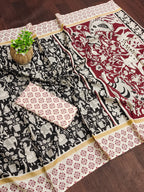 CHIRALA PURE MUL COTTON TRADITIONAL KALMKARI HAND BLOCK  PRINT BLACK SAREE