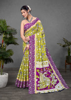 CHIRALA PURE MUL COTTON TRADITIONAL KALMKARI HAND BLOCK  PRINT GREEN SAREE