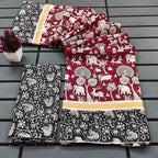 CHIRALA PURE MUL COTTON TRADITIONAL KALMKARI HAND BLOCK  PRINT MAROON SAREE
