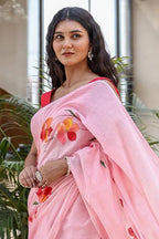 PICHI HAND PAINT PRIMUM SOFT ORIGNAL PURE MUSLIN SILK PINK SAREE