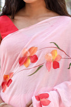 PICHI HAND PAINT PRIMUM SOFT ORIGNAL PURE MUSLIN SILK PINK SAREE