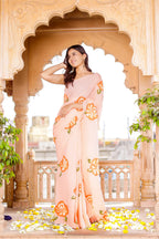 PICHI HAND PAINT PRIMUM SOFT ORIGNAL PURE MUSLIN SILK PEACH SAREE