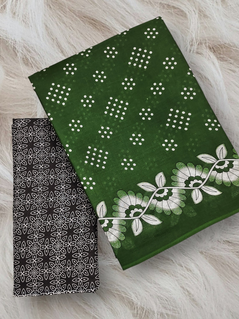 CHURI HAND BLOCK PRINT MULMUL COTTON GREEN SAREE