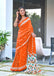 CHURI HAND BLOCK PRINT MULMUL COTTON ORANGE SAREE