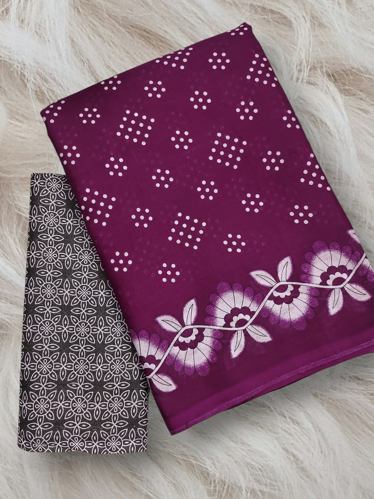 CHURI HAND BLOCK PRINT MULMUL COTTON PURPLE SAREE