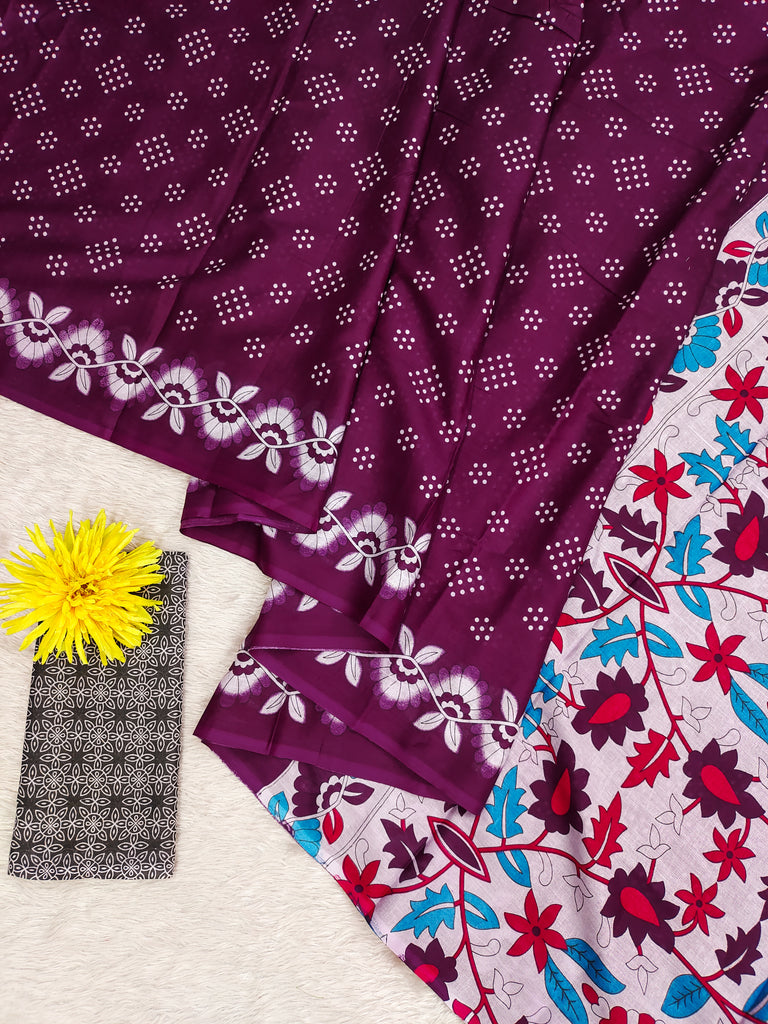 CHURI HAND BLOCK PRINT MULMUL COTTON PURPLE SAREE