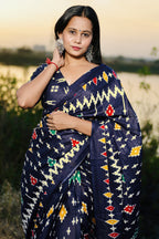 DARSHITA SOFT MULMUL COTTON IKKAT HAND BAGRU PRINTED BLUE SAREE