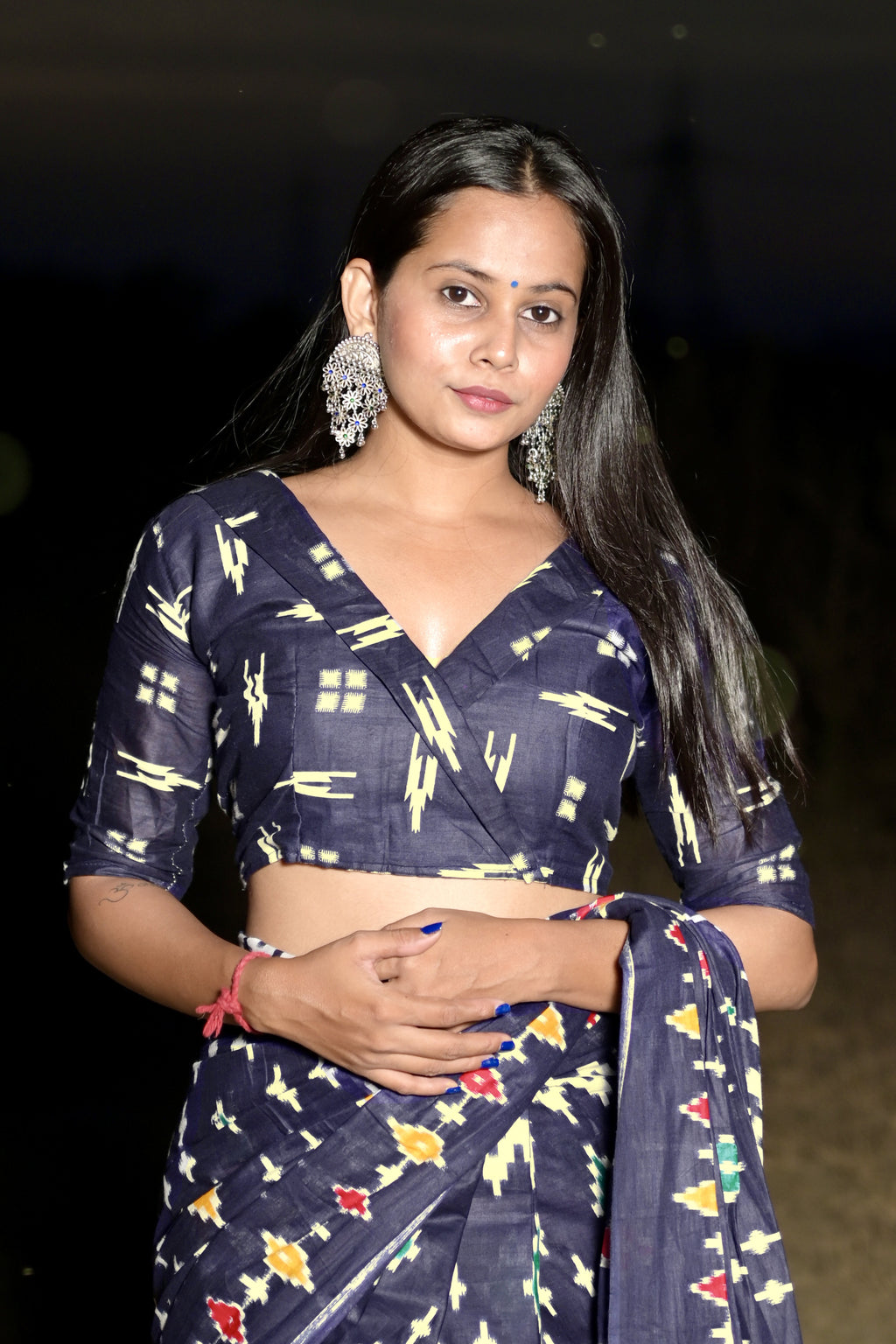 DARSHITA SOFT MULMUL COTTON IKKAT HAND BAGRU PRINTED BLUE SAREE